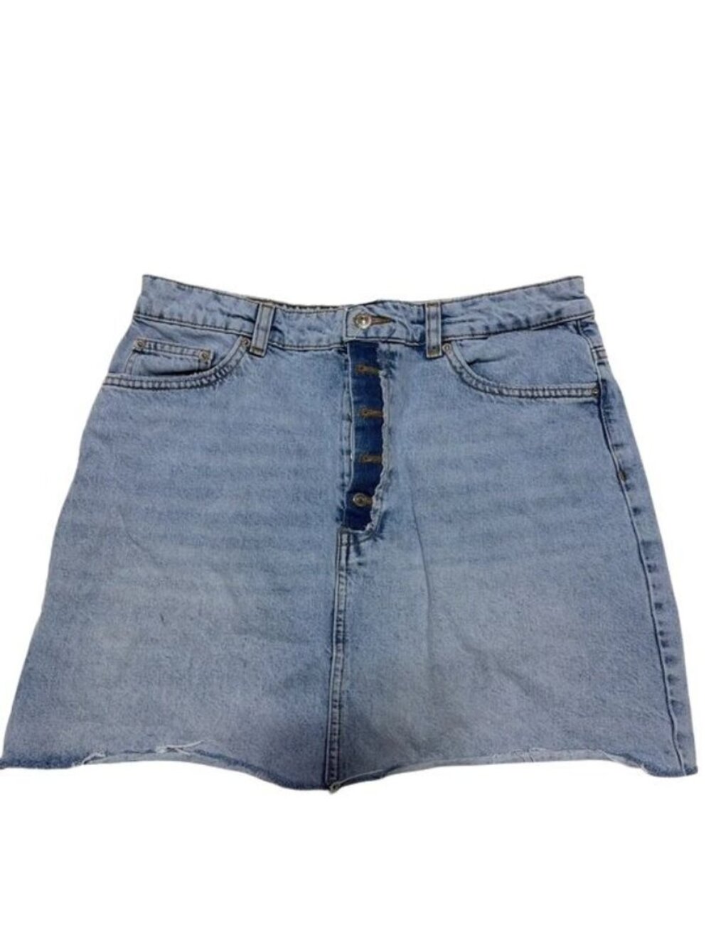 Zara Womens Denim Mini Skirt Light Blue Button Fly Like New Size Large USA L